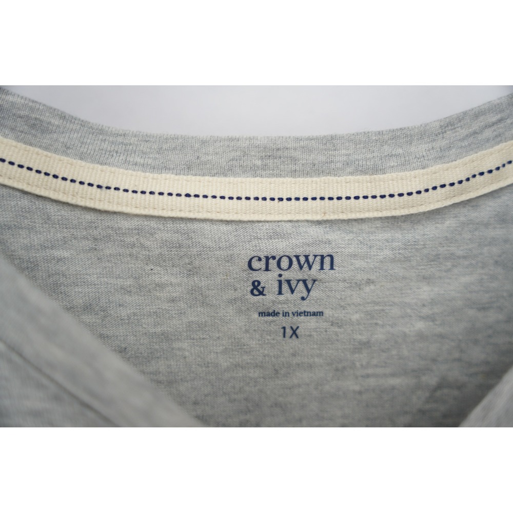 Crown & Ivy Gray Long Sleeve Crew Neck T-Shirt Top Plus Size 1X - Picture 4 of 4